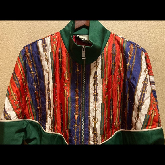 New Silk Authentic Gucci Horsebit Logo Zipper Jacket M - Picture 3 of 12